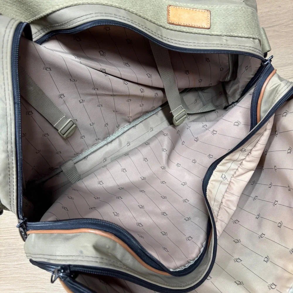 Christian Dior Vintage Canvas Leather Briefcase Olive Green Tan Laptop Bag 22in